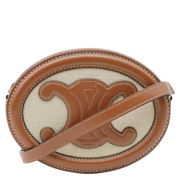 Celine  Triomphe Oval Calfskin Leather Crossbody Bag Tan - Picture 1 of 13